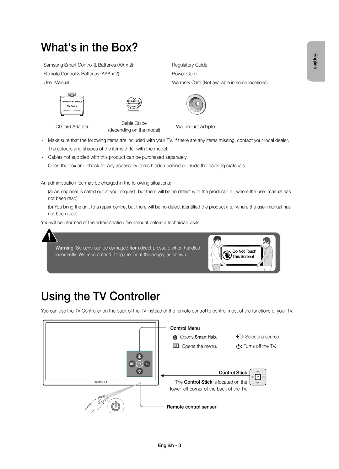 Samsung UE48JU6770UXZG, UE40JU6750UXZG, UE40JU6640UXZG, UE48JU6640UXZG manual Whats in the Box?, Using the TV Controller 