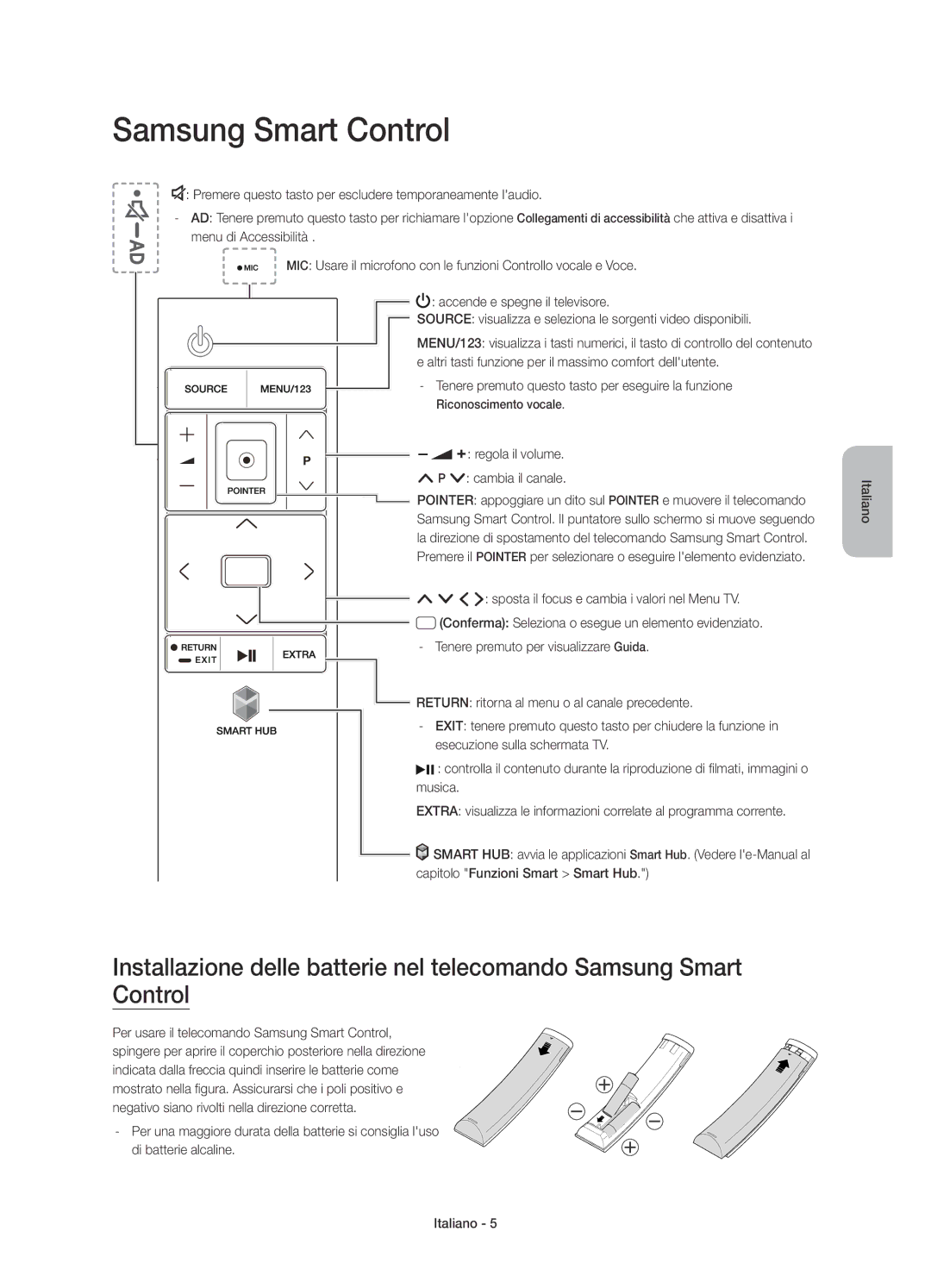 Samsung UE55JU6640UXZF, UE40JU6750UXZG Regola il volume Cambia il canale, ¡£ sposta il focus e cambia i valori nel Menu TV 