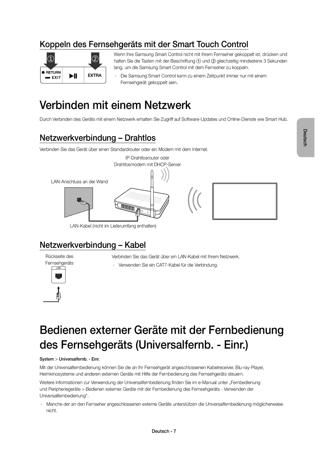 Samsung UE40JU6650SXXH Verbinden mit einem Netzwerk, Koppeln des Fernsehgeräts mit der Smart Touch Control, Rückseite des 