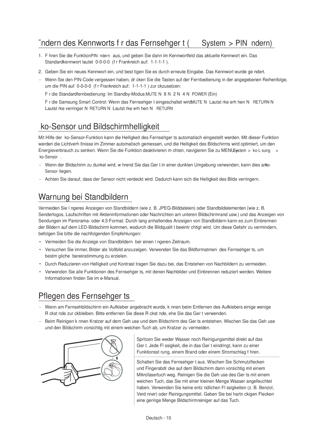 Samsung UE48JU6670SXXN Ändern des Kennworts für das Fernsehgerät System PIN ändern, Öko-Sensor und Bildschirmhelligkeit 