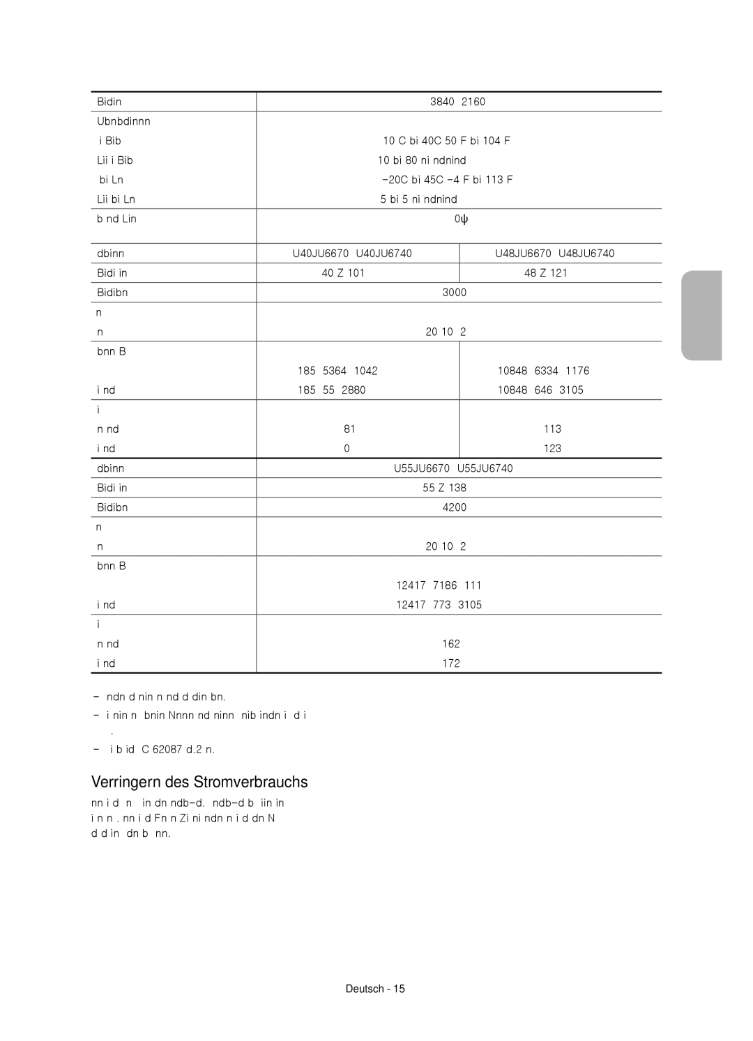 Samsung UE55JU6640UXXN, UE40JU6750UXZG, UE40JU6640UXZG, UE55JU6740SXXH, UE48JU6640UXZG manual Verringern des Stromverbrauchs 