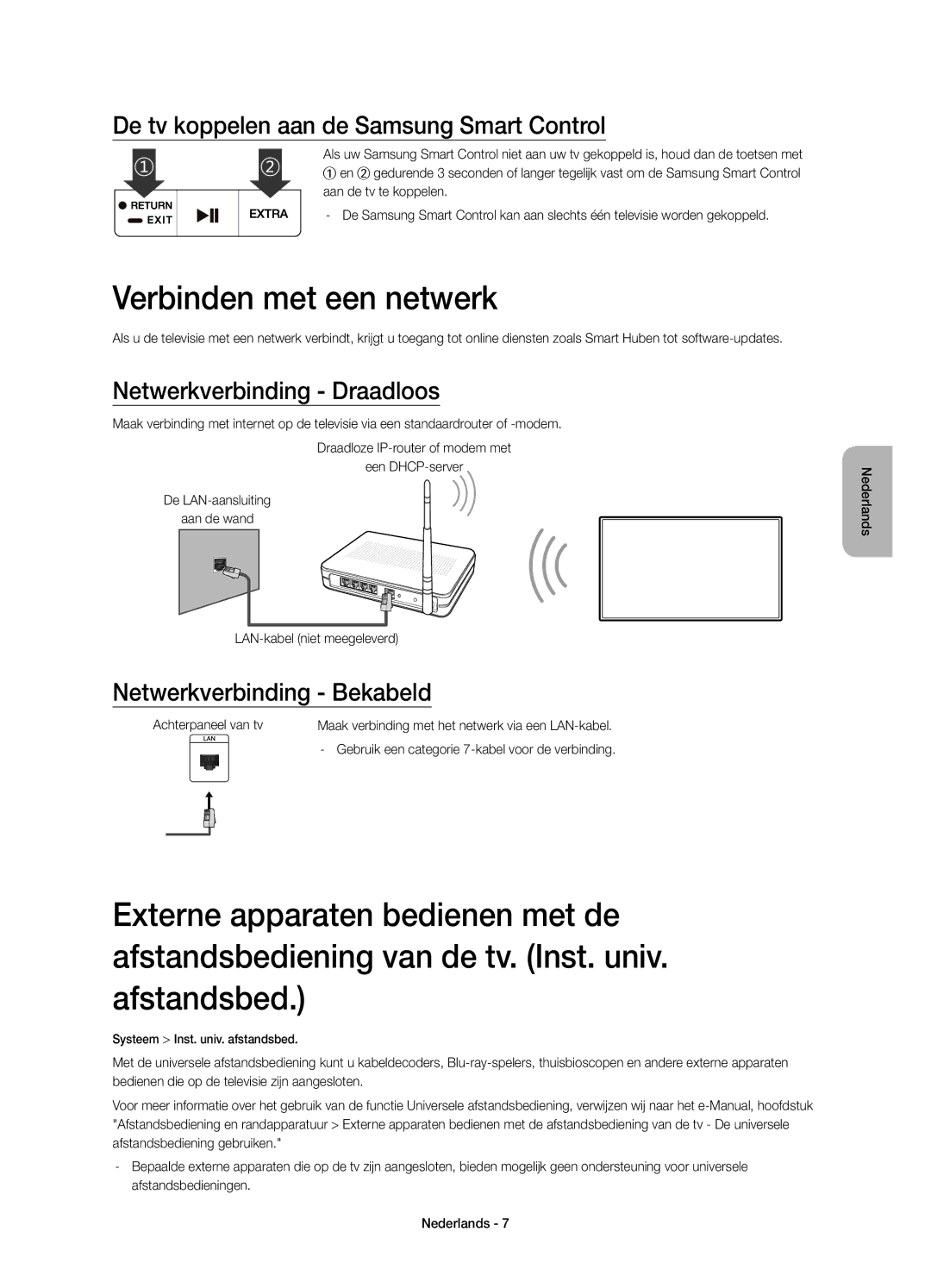 Samsung UE40JU6770UXZG Verbinden met een netwerk, De tv koppelen aan de Samsung Smart Control, Netwerkverbinding Draadloos 