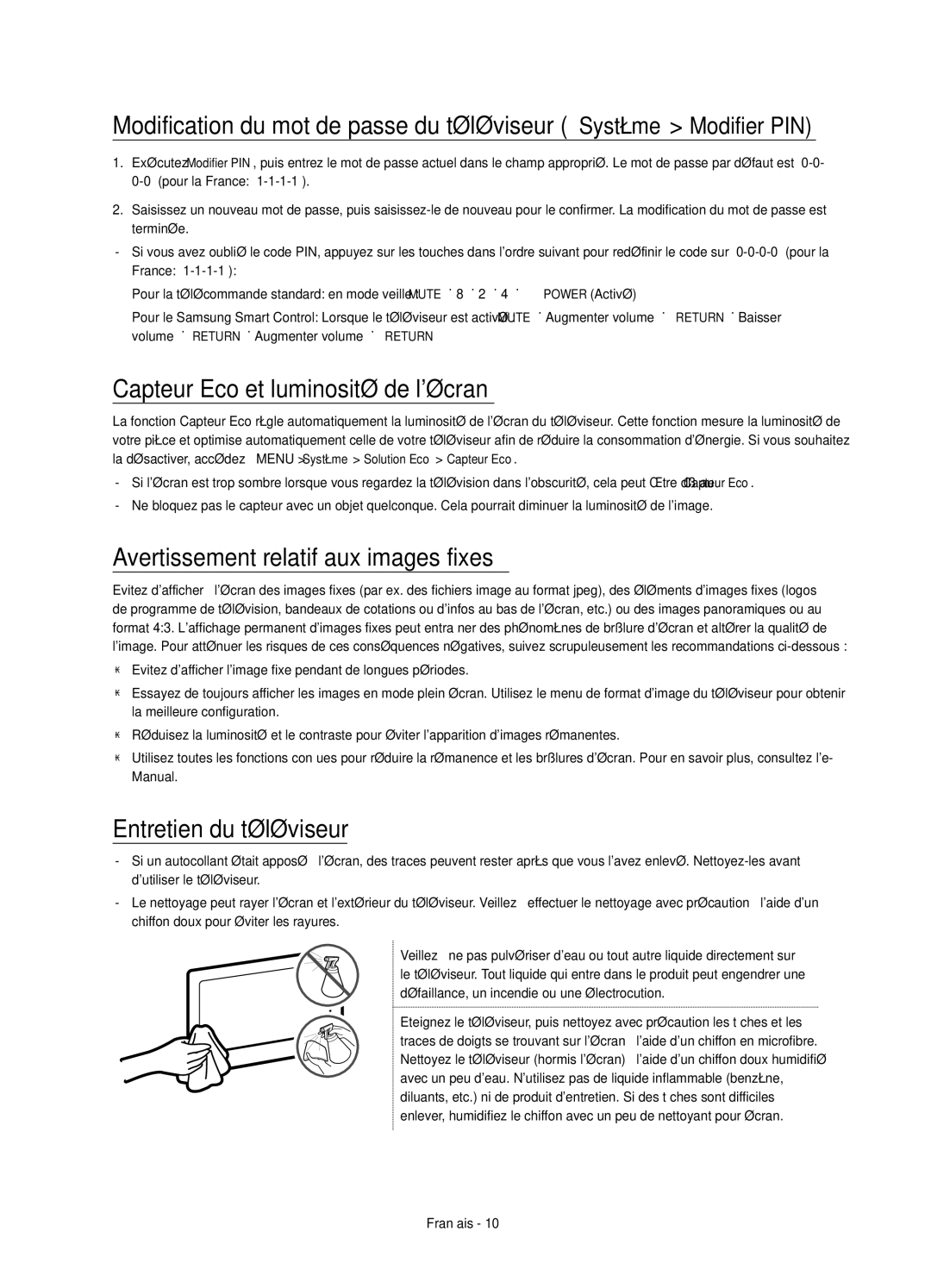 Samsung UE48JU7000LXXH, UE40JU7000LXXH manual Capteur Eco et luminosité de lécran, Avertissement relatif aux images fixes 