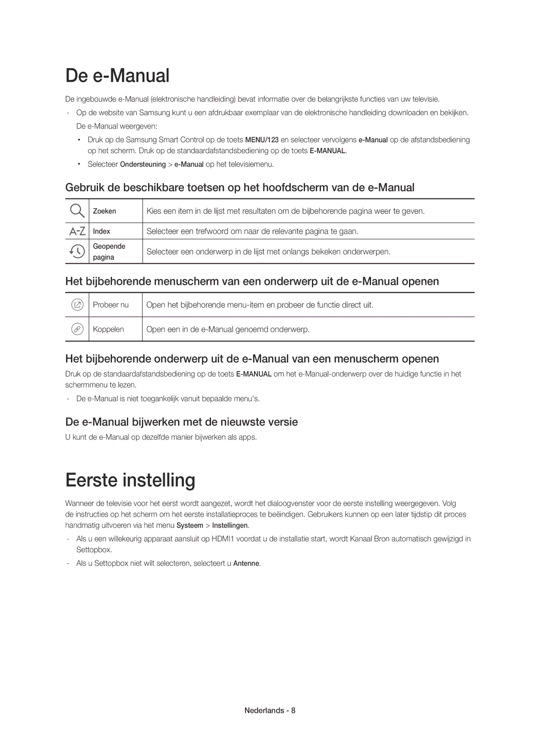 Samsung UE75JU7000TXZT, UE40JU7000LXXH, UE55JU7000LXXH Eerste instelling, De e-Manual bijwerken met de nieuwste versie 