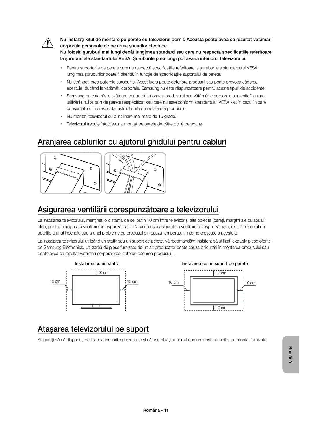 Samsung UE40JU7000LXXN, UE40JU7000LXXH, UE55JU7000LXXH, UE48JU7000LXXH, UE65JU7000LXXH manual Ataşarea televizorului pe suport 