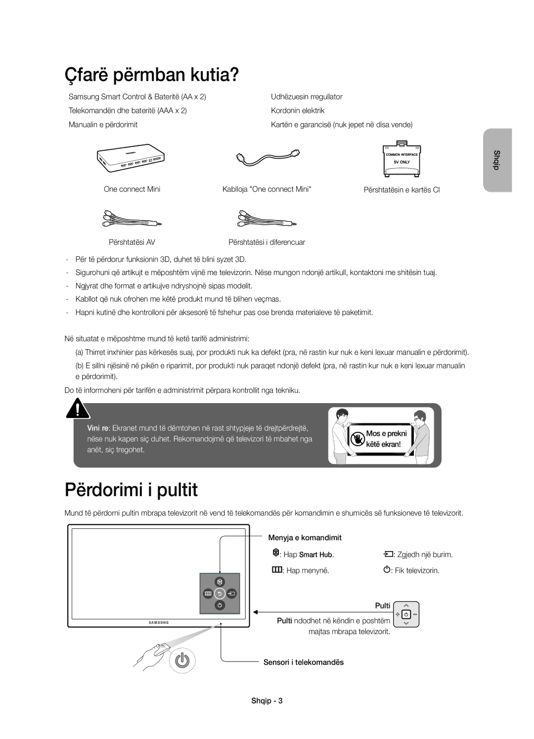 Samsung UE75JU7002TXXH, UE40JU7000LXXH, UE55JU7000LXXH, UE48JU7000LXXH manual Çfarë përmban kutia?, Përdorimi i pultit 