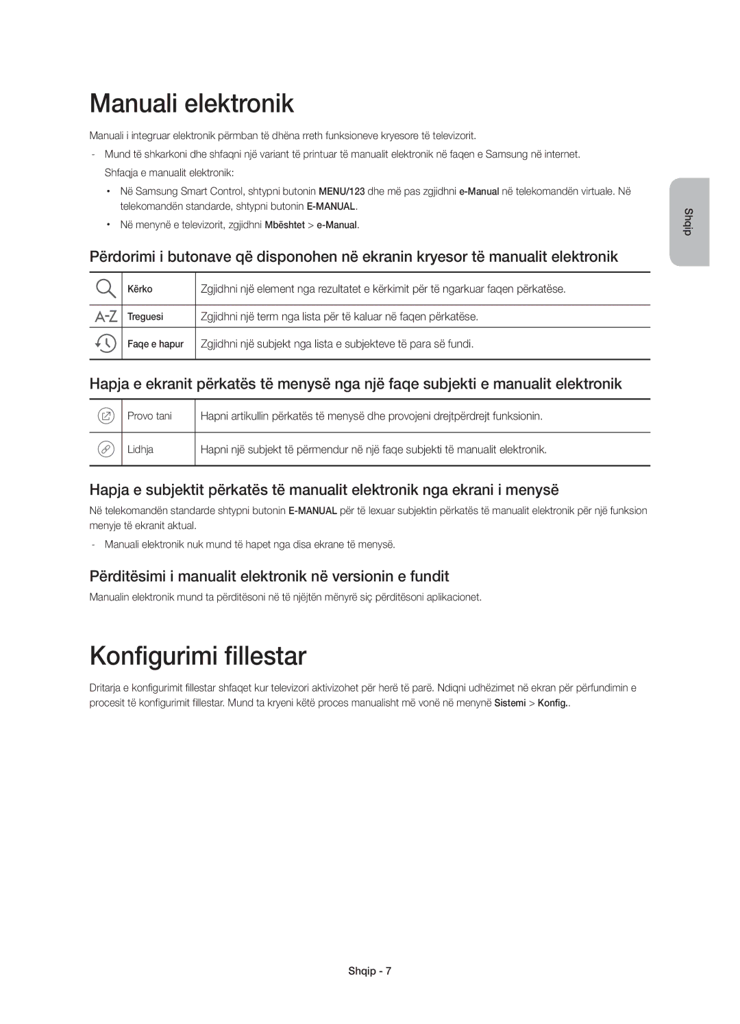 Samsung UE65JU7002TXXH Manuali elektronik, Konfigurimi fillestar, Përditësimi i manualit elektronik në versionin e fundit 