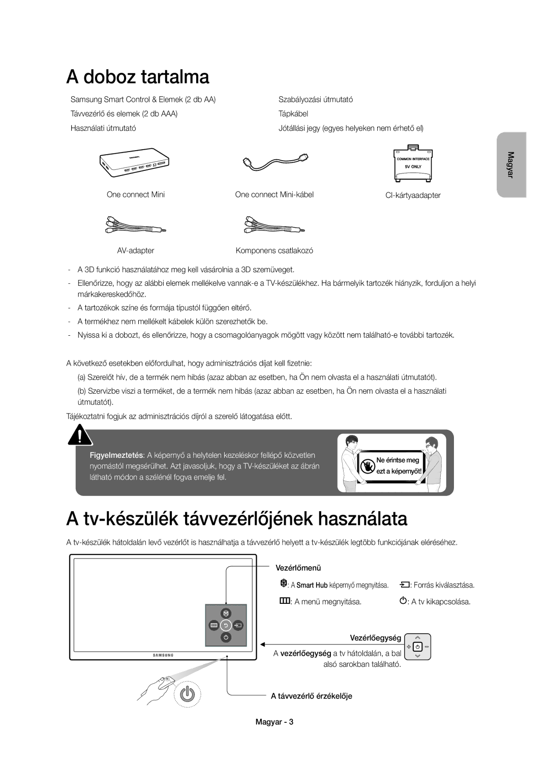 Samsung UE40JU7000LXXH, UE55JU7000LXXH, UE48JU7000LXXH manual Doboz tartalma, Tv-készülék távvezérlőjének használata 