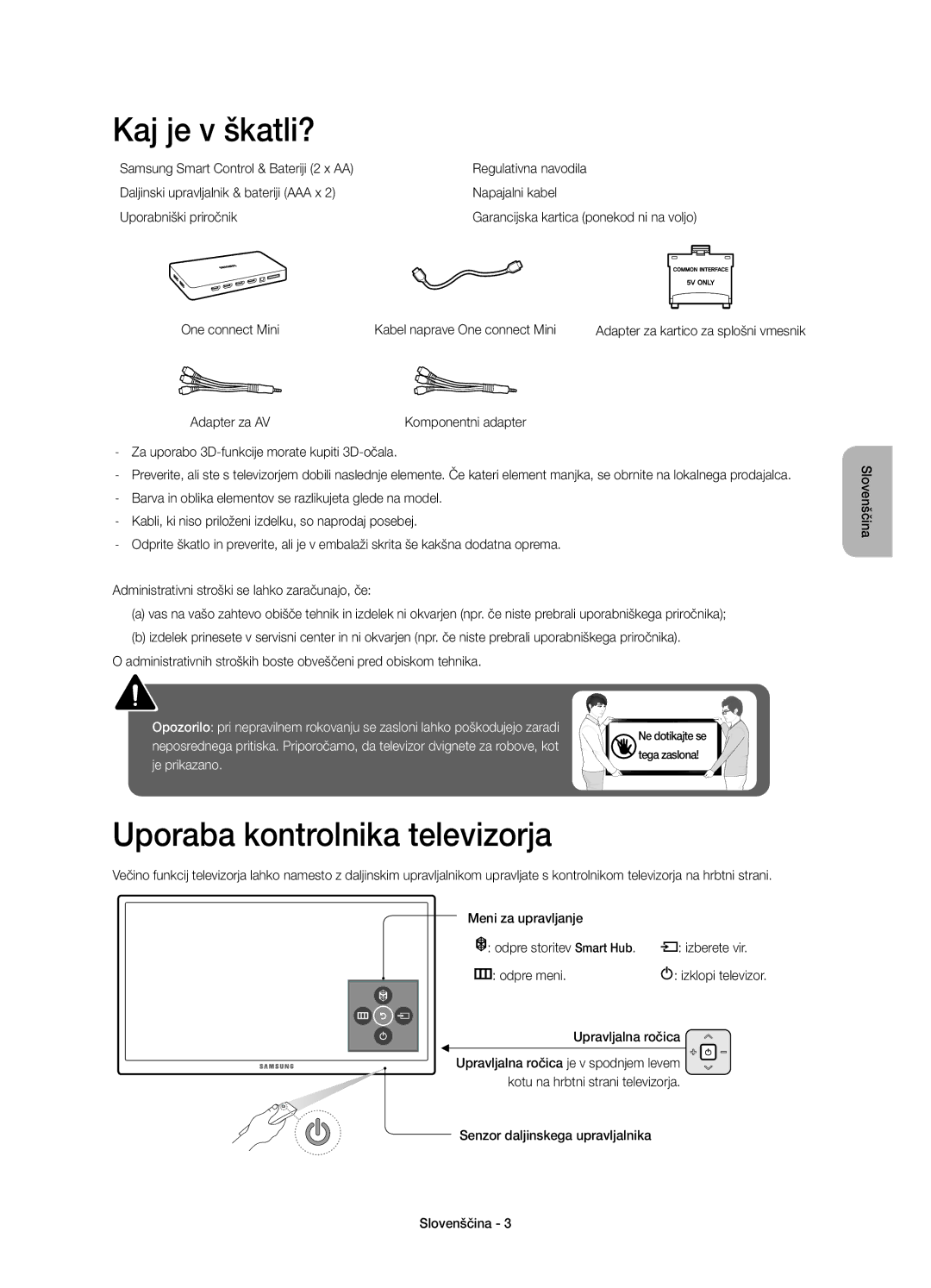 Samsung UE55JU7000LXXH, UE40JU7000LXXH manual Kaj je v škatli?, Uporaba kontrolnika televizorja, Upravljalna ročica 