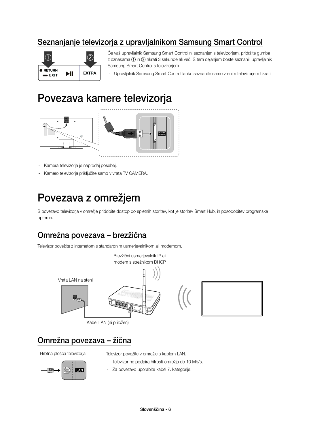 Samsung UE40JU7000LXXN, UE40JU7000LXXH manual Povezava kamere televizorja, Povezava z omrežjem, Omrežna povezava brezžična 