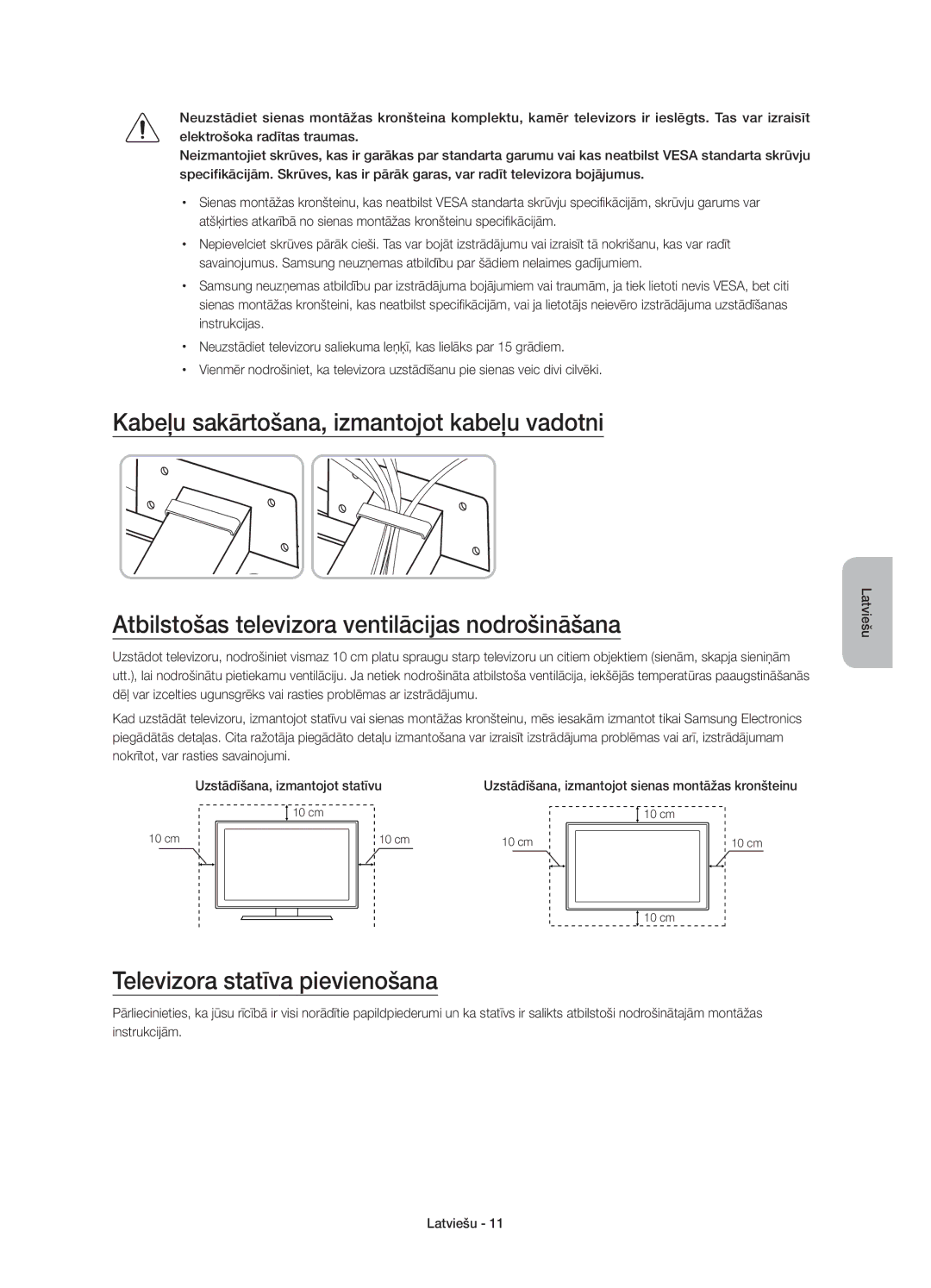 Samsung UE48JU7000LXXN, UE40JU7000LXXH, UE55JU7000LXXH, UE48JU7000LXXH, UE65JU7000LXXH manual Televizora statīva pievienošana 