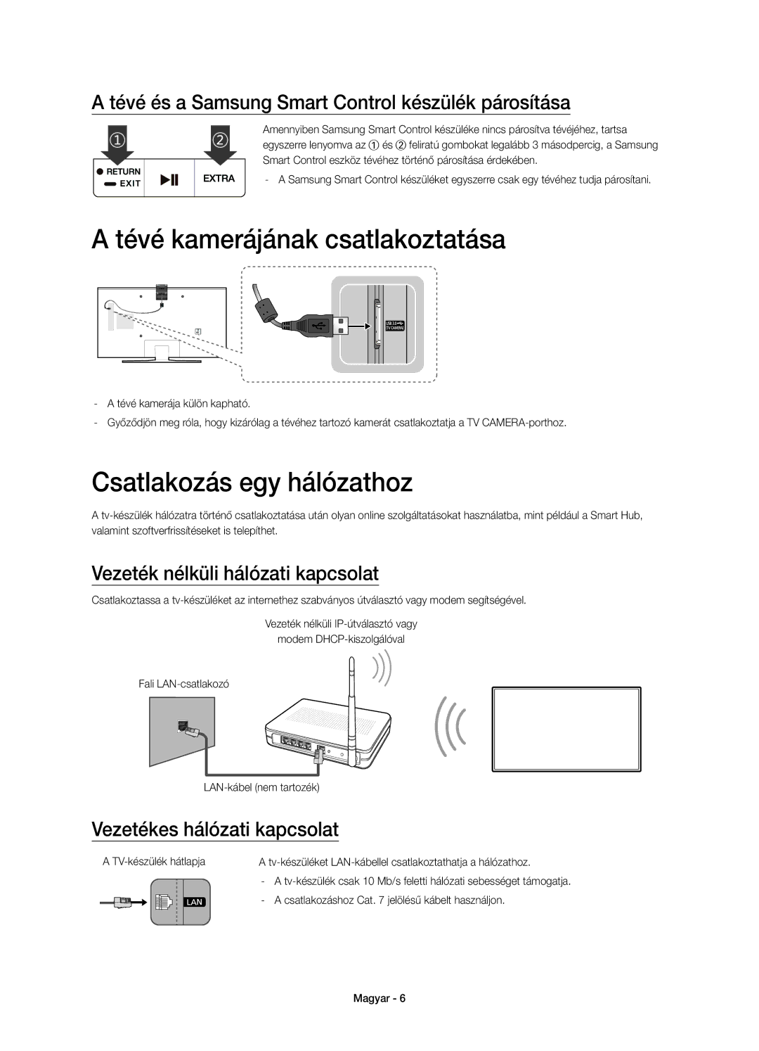 Samsung UE65JU7000LXXH Tévé kamerájának csatlakoztatása, Csatlakozás egy hálózathoz, Vezeték nélküli hálózati kapcsolat 