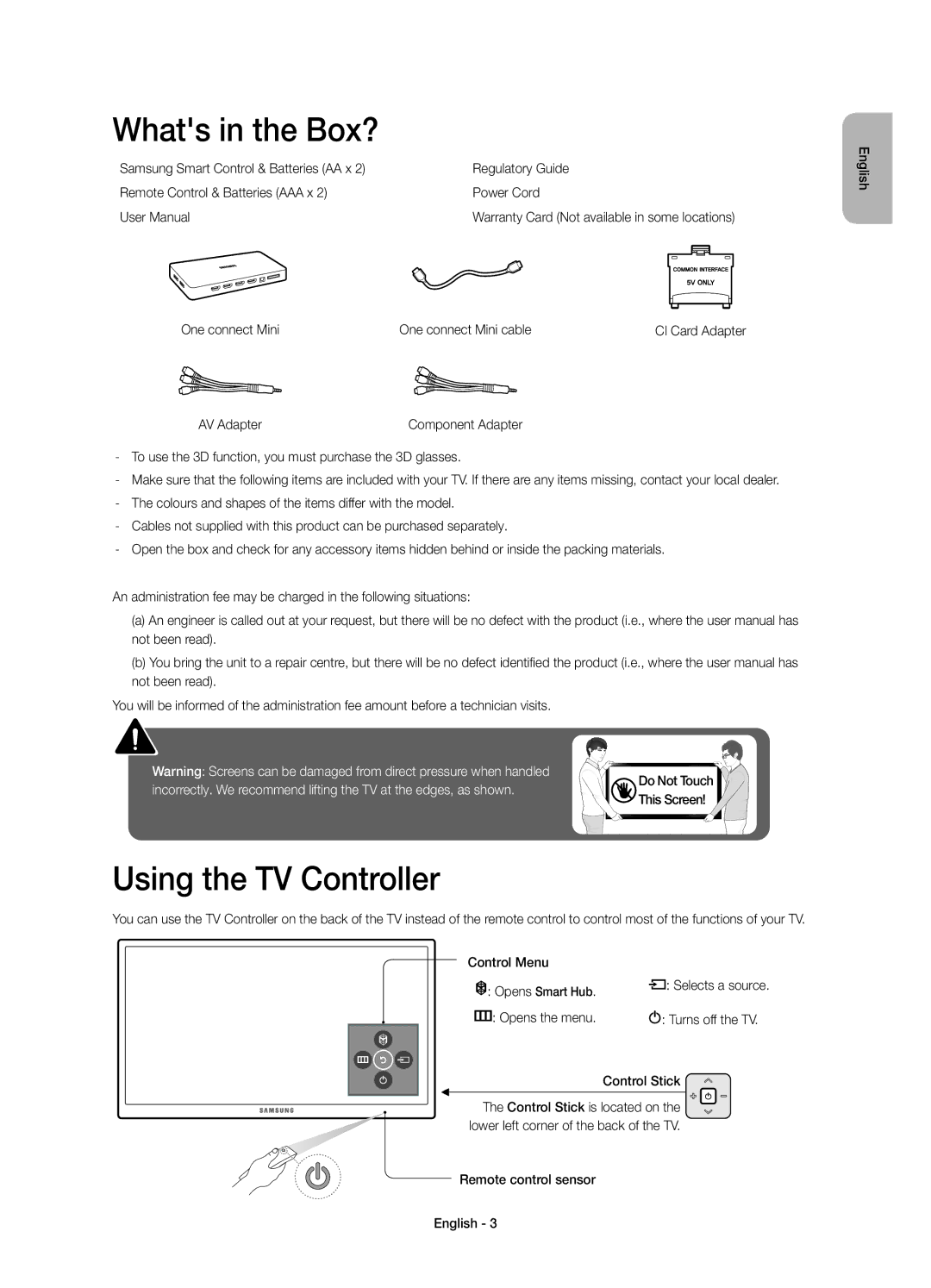 Samsung UE65JU7000LXXH, UE40JU7000LXXH, UE55JU7000LXXH, UE48JU7000LXXH manual Whats in the Box?, Using the TV Controller 