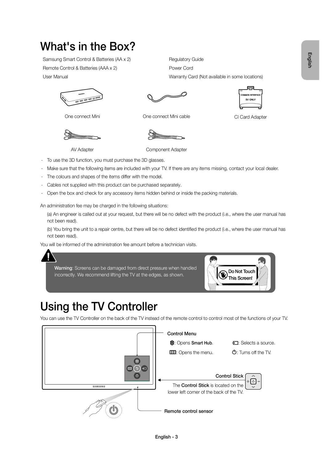 Samsung UE75JU7000TXZT, UE40JU7000TXZF, UE65JU7000TXZF, UE75JU7000TXZF manual Whats in the Box?, Using the TV Controller 