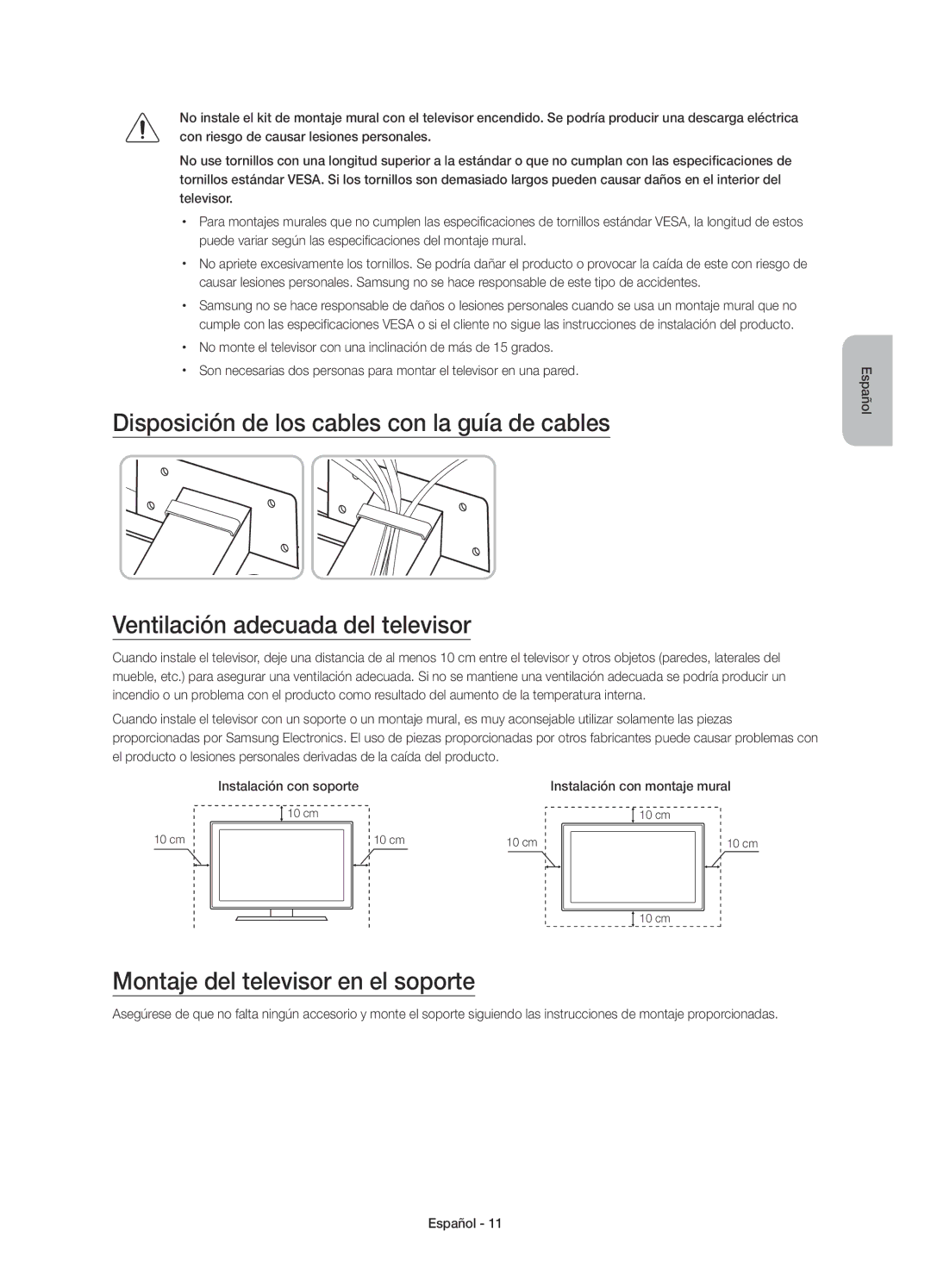 Samsung UE75JU7000TXZT, UE40JU7000TXZF, UE65JU7000TXZF, UE75JU7000TXZF, UE40JU7000TXZT Montaje del televisor en el soporte 