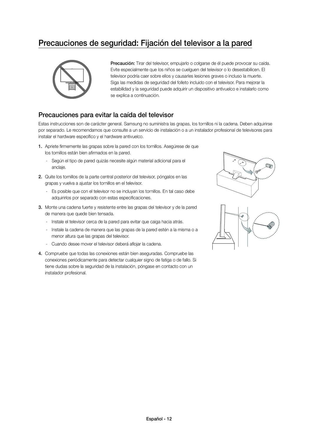 Samsung UE40JU7000TXZT, UE40JU7000TXZF, UE65JU7000TXZF manual Precauciones de seguridad Fijación del televisor a la pared 