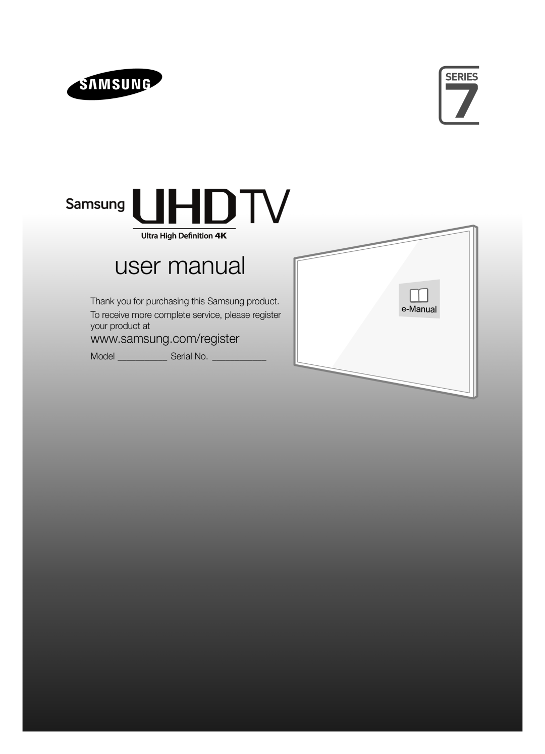 Samsung UE65JU7000TXZF, UE40JU7000TXZF manual user manual, Thank you for purchasing this Samsung product, Model Serial No 