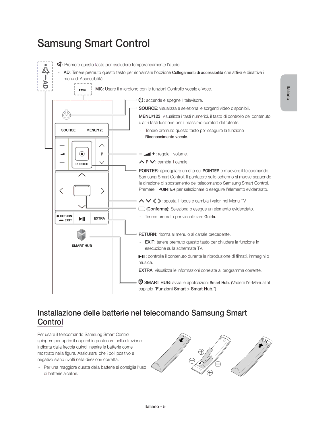 Samsung UE55JU7000TXZT, UE40JU7000TXZF Regola il volume Cambia il canale, ¡£ sposta il focus e cambia i valori nel Menu TV 