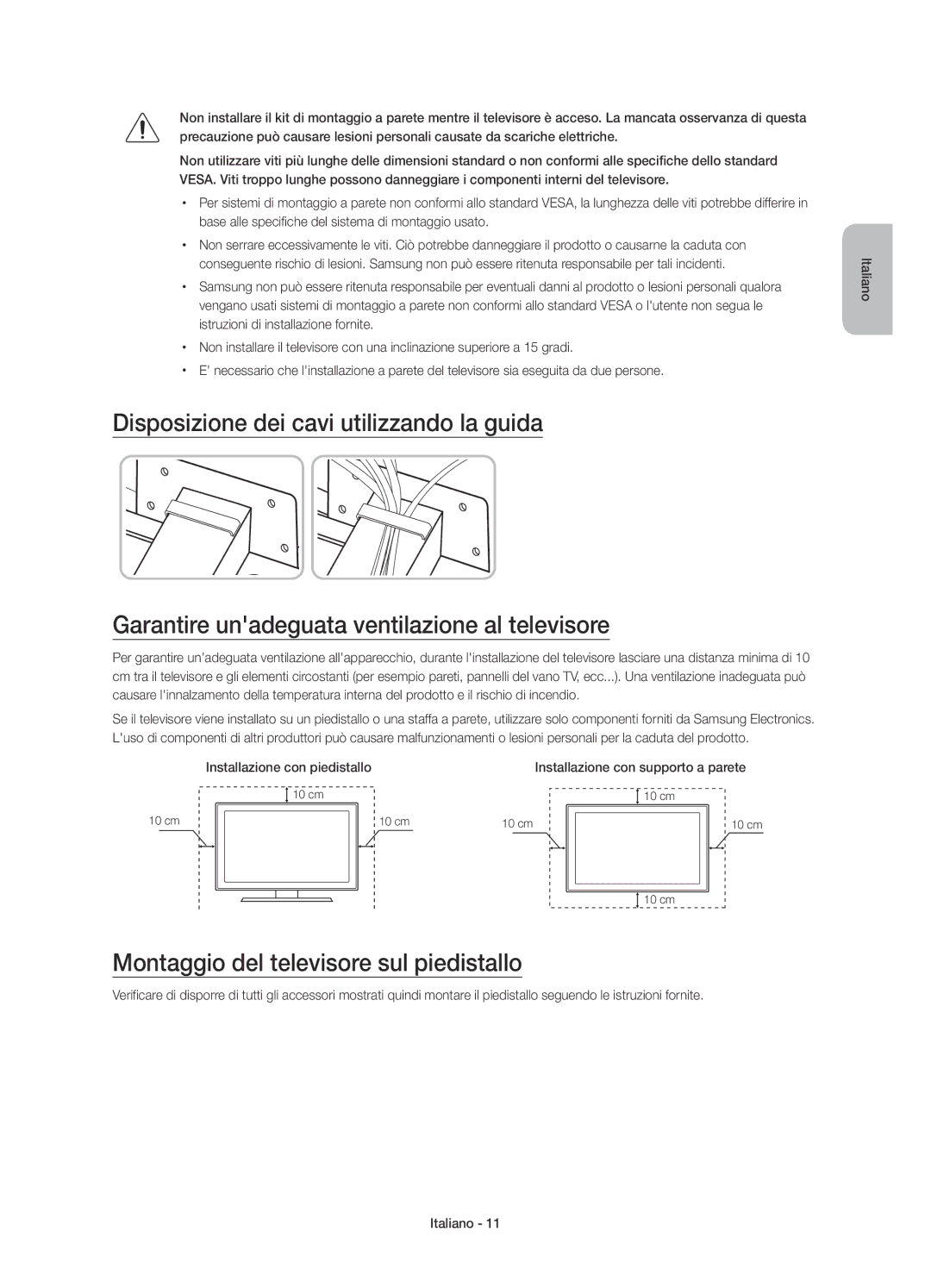 Samsung UE40JU7000TXXU, UE40JU7000TXZF manual Montaggio del televisore sul piedistallo, Installazione con piedistallo 