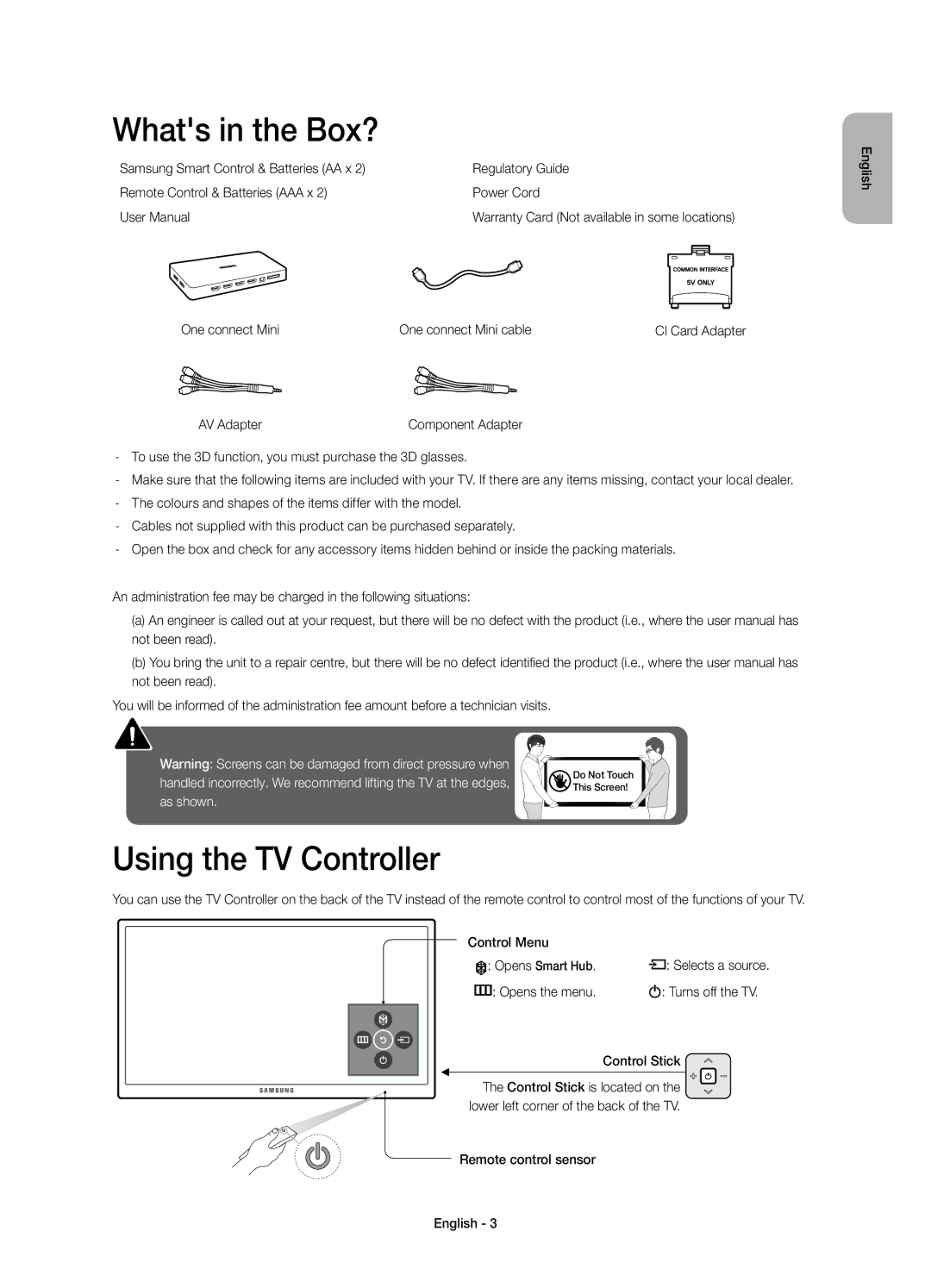 Samsung UE40JU7000TXZT, UE40JU7000TXZF, UE75JU7000TXZF, UE75JU7000TXZT manual Whats in the Box?, Using the TV Controller 