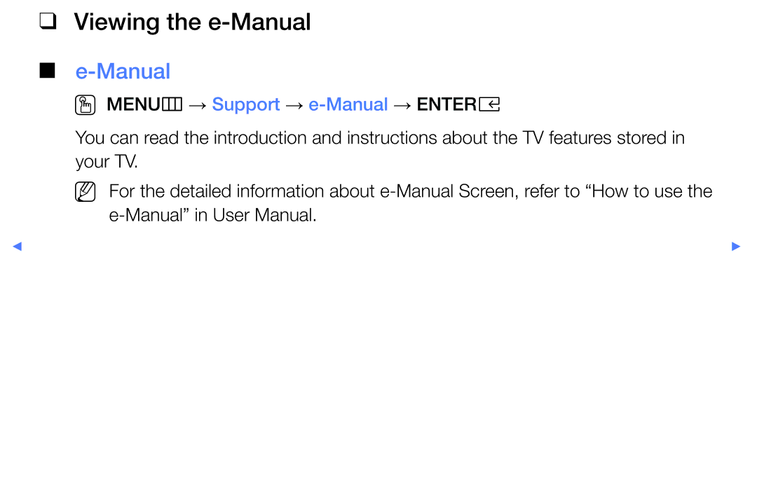 Samsung UE32K4105AKXXE, UE40K5100AKXZT, UE32K4100AKXZT manual Viewing the e-Manual, OO MENUm → Support → e-Manual → Entere 