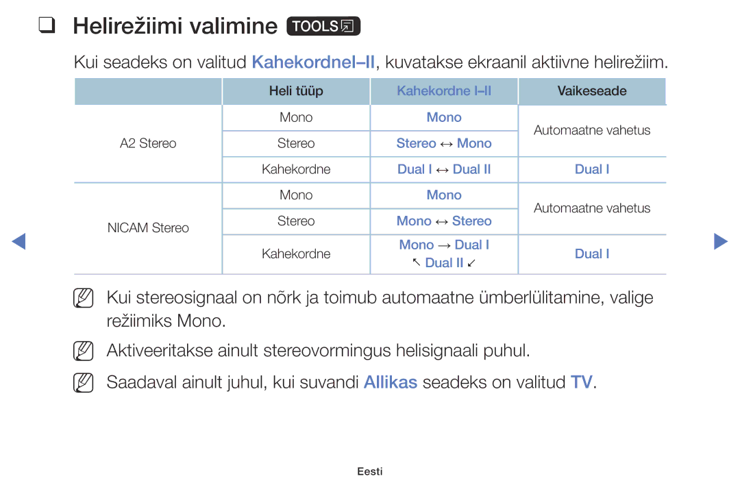 Samsung UE49K5102AKXBT, UE40K5102AKXBT, UE32K5102AKXBT manual Helirežiimi valimine t, Nn Nn 