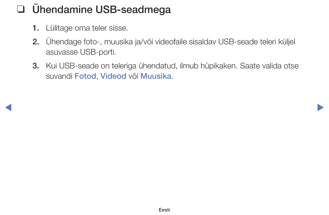 Samsung UE49K5102AKXBT, UE40K5102AKXBT, UE32K5102AKXBT manual Ühendamine USB-seadmega 