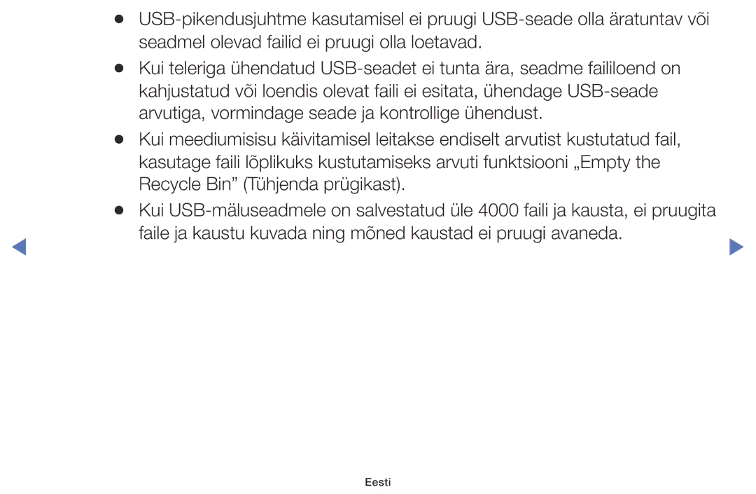 Samsung UE40K5102AKXBT, UE32K5102AKXBT, UE49K5102AKXBT manual Faile ja kaustu kuvada ning mõned kaustad ei pruugi avaneda 