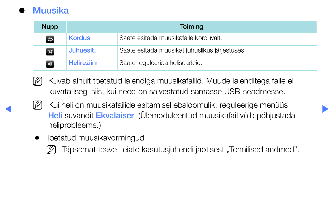 Samsung UE49K5102AKXBT, UE40K5102AKXBT, UE32K5102AKXBT manual Muusika 