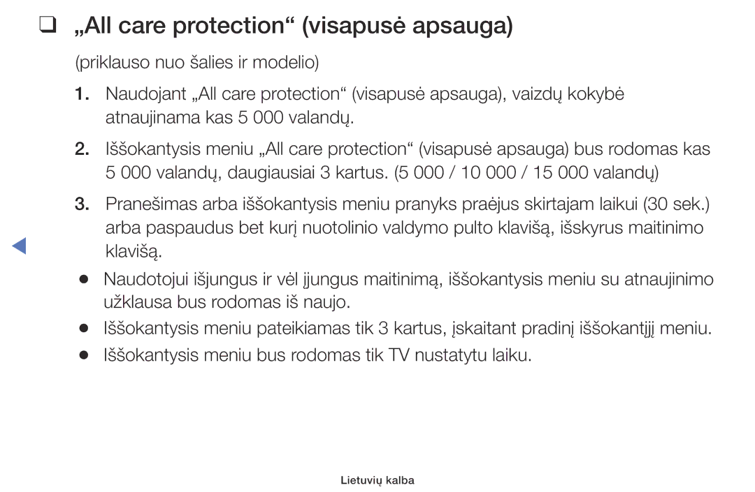 Samsung UE32K5102AKXBT, UE40K5102AKXBT, UE49K5102AKXBT manual „All care protection visapusė apsauga 