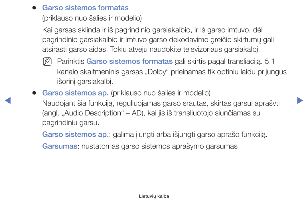 Samsung UE32K5102AKXBT, UE40K5102AKXBT, UE49K5102AKXBT manual Garso sistemos formatas 