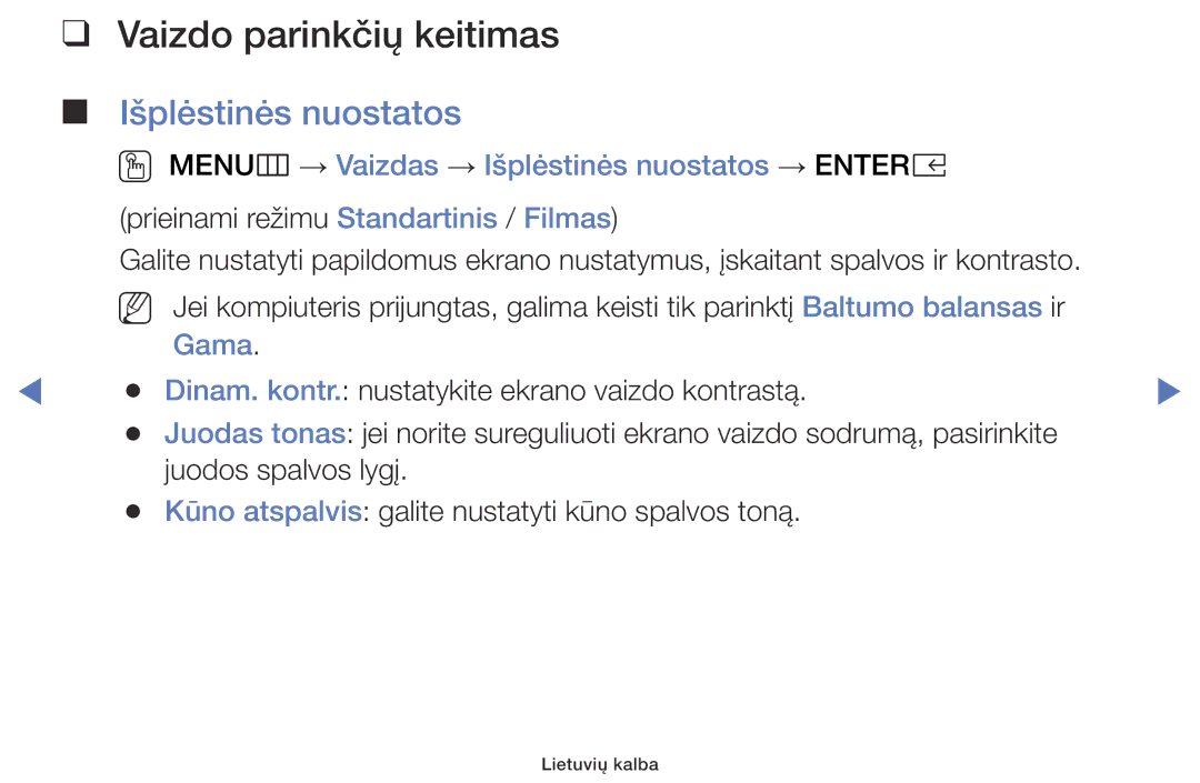 Samsung UE49K5102AKXBT, UE40K5102AKXBT, UE32K5102AKXBT manual Vaizdo parinkčių keitimas, Išplėstinės nuostatos, Gama 