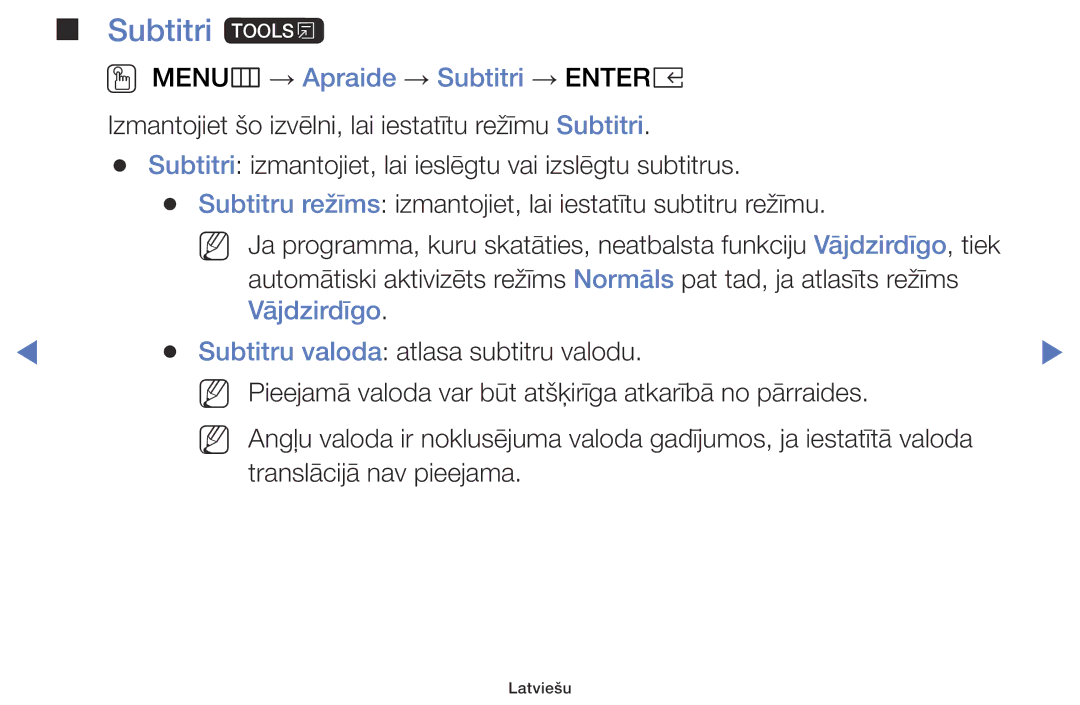 Samsung UE32K5102AKXBT, UE40K5102AKXBT, UE49K5102AKXBT manual Subtitri t, OO MENUm → Apraide → Subtitri → Entere, Vājdzirdīgo 