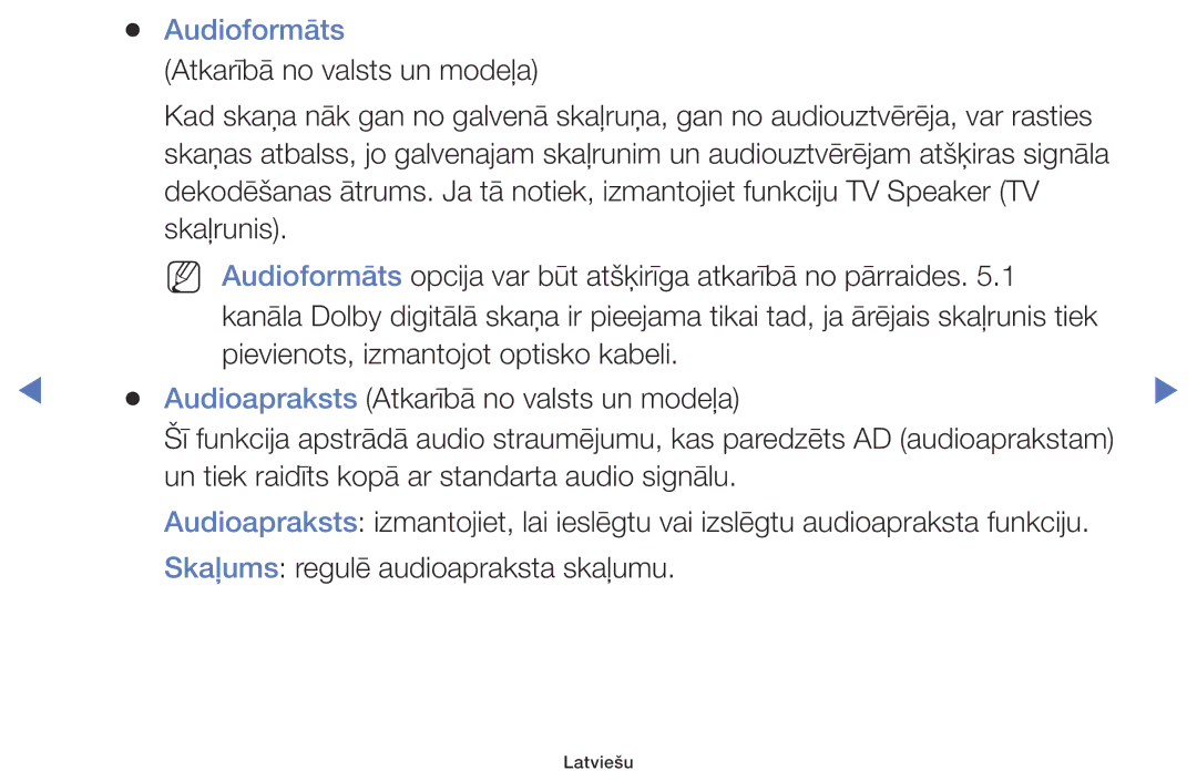 Samsung UE32K5102AKXBT, UE40K5102AKXBT, UE49K5102AKXBT manual Audioformāts 