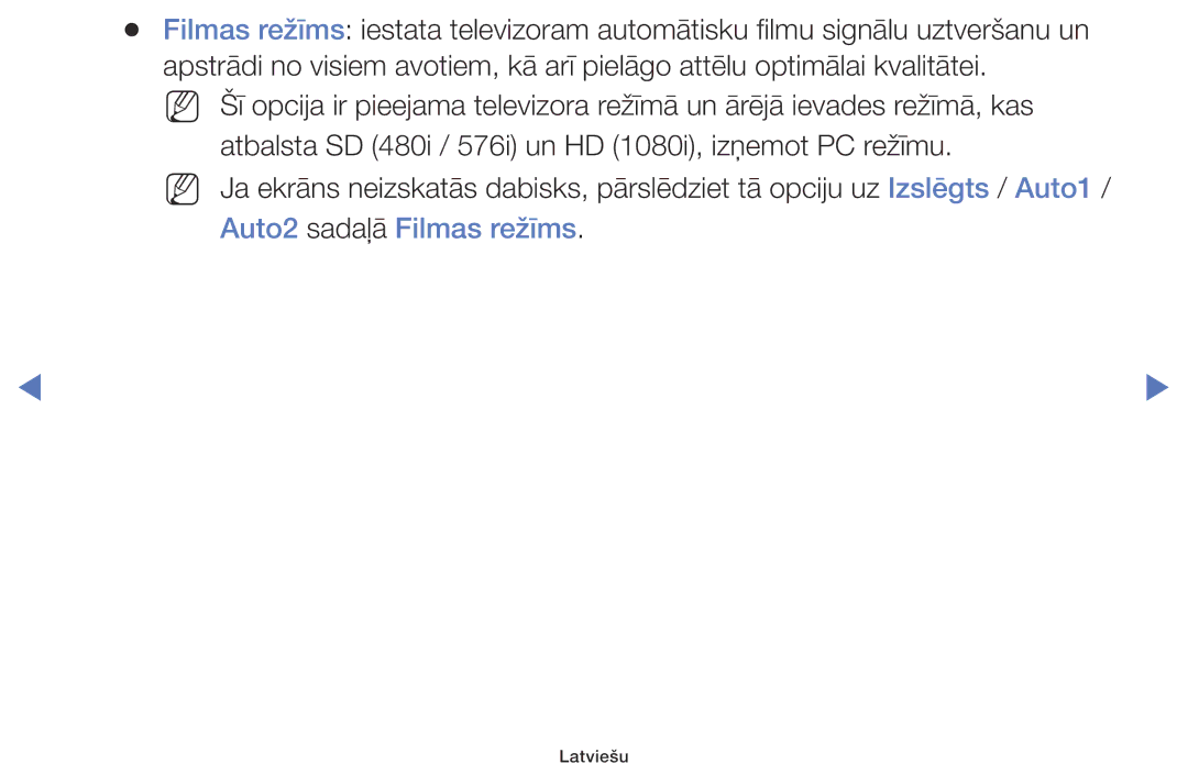 Samsung UE32K5102AKXBT, UE40K5102AKXBT, UE49K5102AKXBT manual Auto2 sadaļā Filmas režīms 