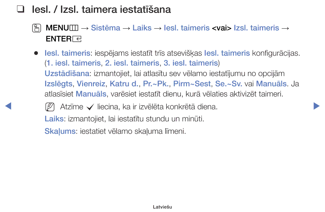 Samsung UE40K5102AKXBT manual Iesl. / Izsl. taimera iestatīšana, Iesl. taimeris, 2. iesl. taimeris, 3. iesl. taimeris 