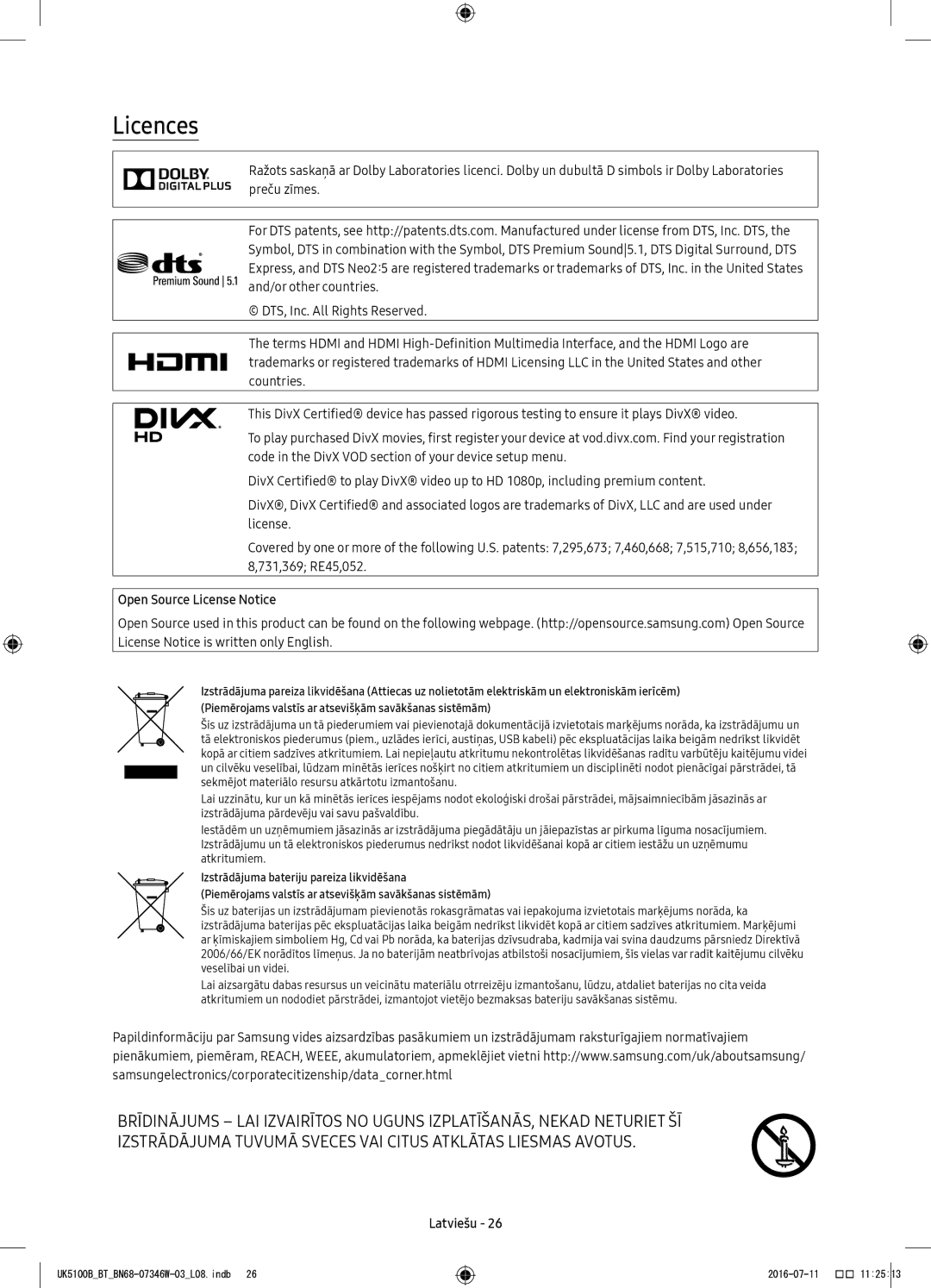 Samsung UE32K5102AKXXH, UE40K5102AKXXH, UE32K4102AKXXH, UE32K4102AKXBT, UE40K5102AKXBT, UE32K5102AKXBT manual Licences 