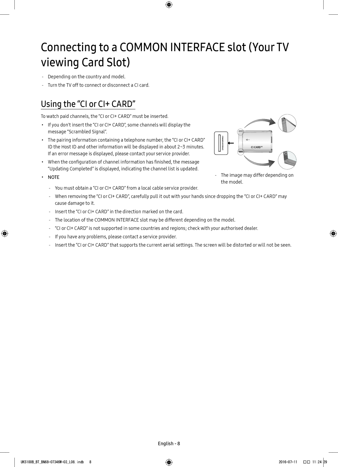 Samsung UE32K5102AKXXH, UE40K5102AKXXH, UE32K4102AKXXH, UE32K4102AKXBT, UE40K5102AKXBT manual Using the CI or CI+ Card, Model 