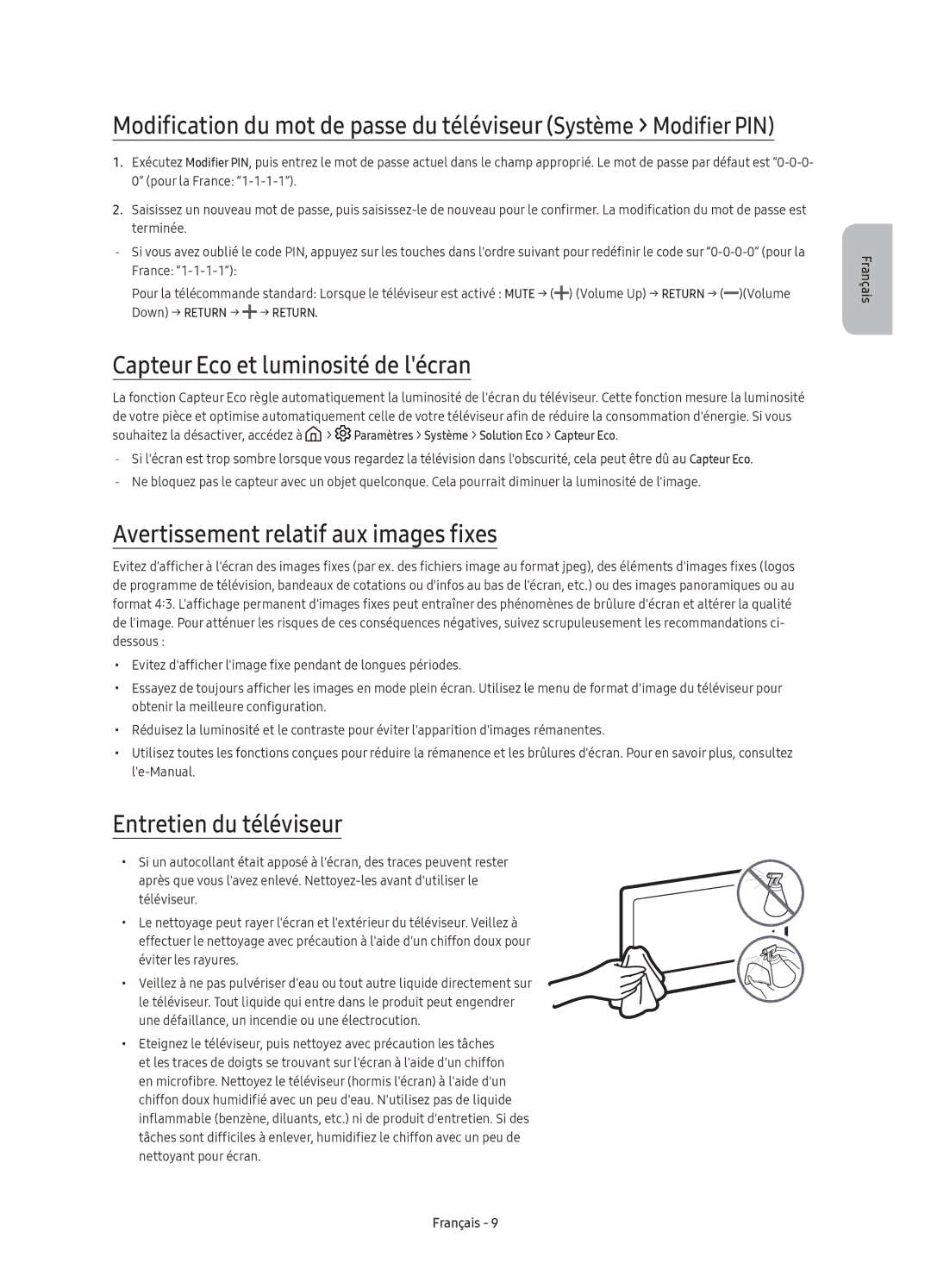 Samsung UE40K5600AKXXU, UE40K5500AKXXC manual Capteur Eco et luminosité de lécran, Avertissement relatif aux images fixes 