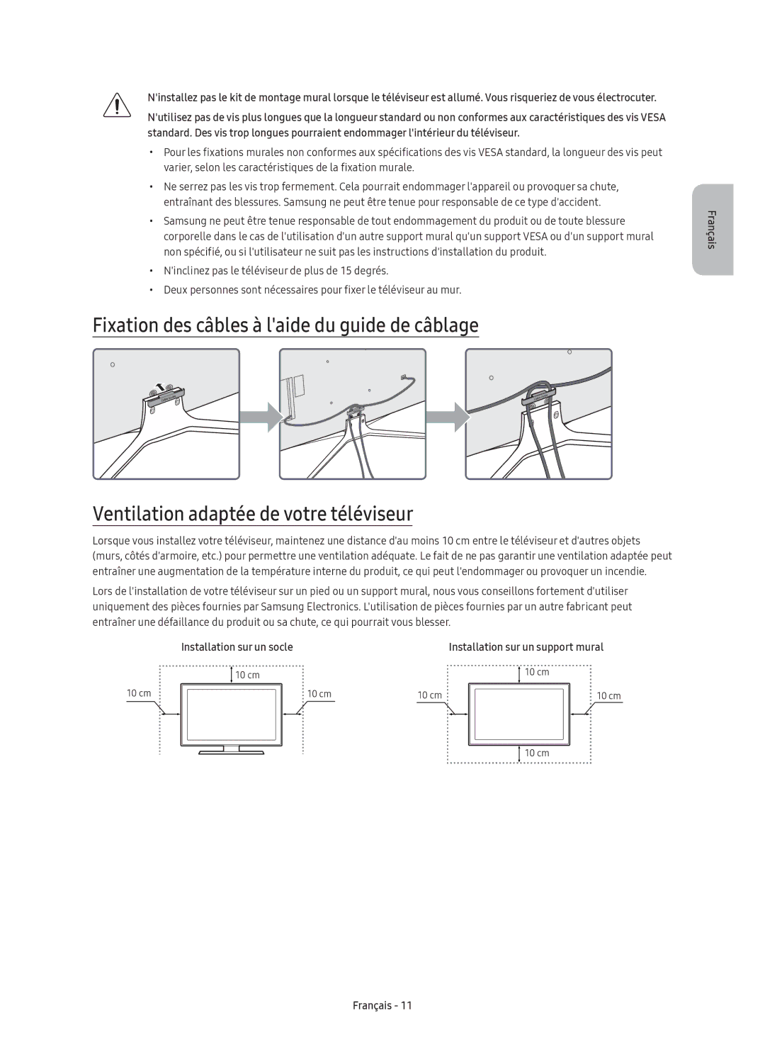 Samsung UE32K5500AKXXU, UE40K5500AKXXC, UE40K5500AKXZF, UE49K5600AKXZF, UE49K5510AKXZF manual Installation sur un socle 