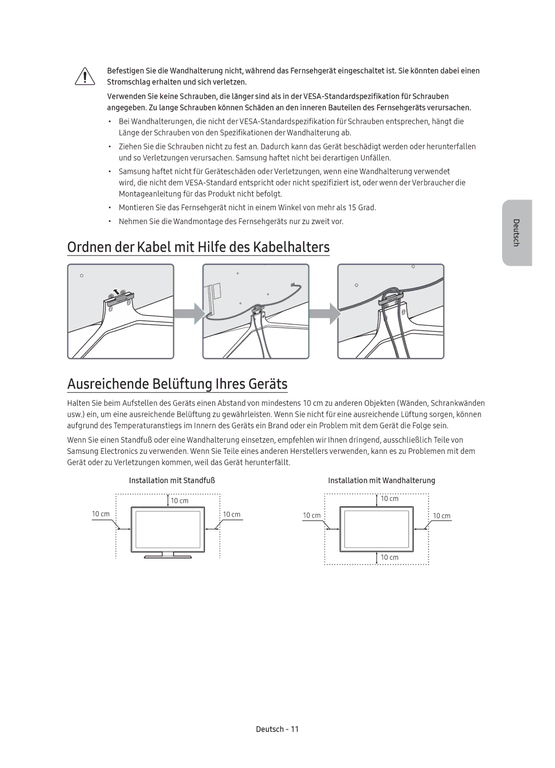 Samsung UE49K5500AKXZF, UE40K5500AKXXC, UE40K5500AKXZF, UE49K5600AKXZF, UE49K5510AKXZF manual Installation mit Standfuß 