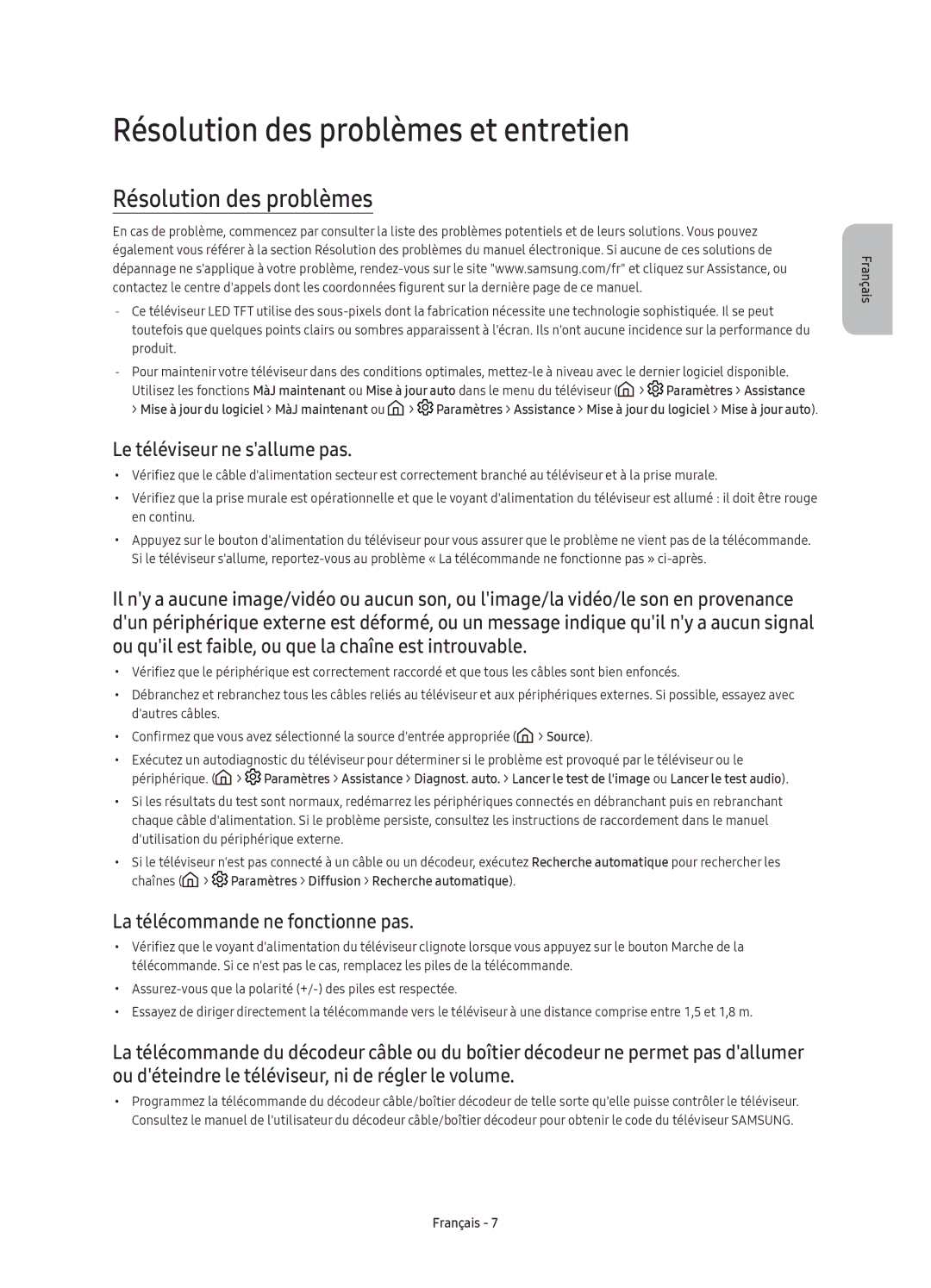 Samsung UE40K5600AKXXC, UE40K5500AKXXC, UE49K5570SUXXC Résolution des problèmes et entretien, Le téléviseur ne sallume pas 