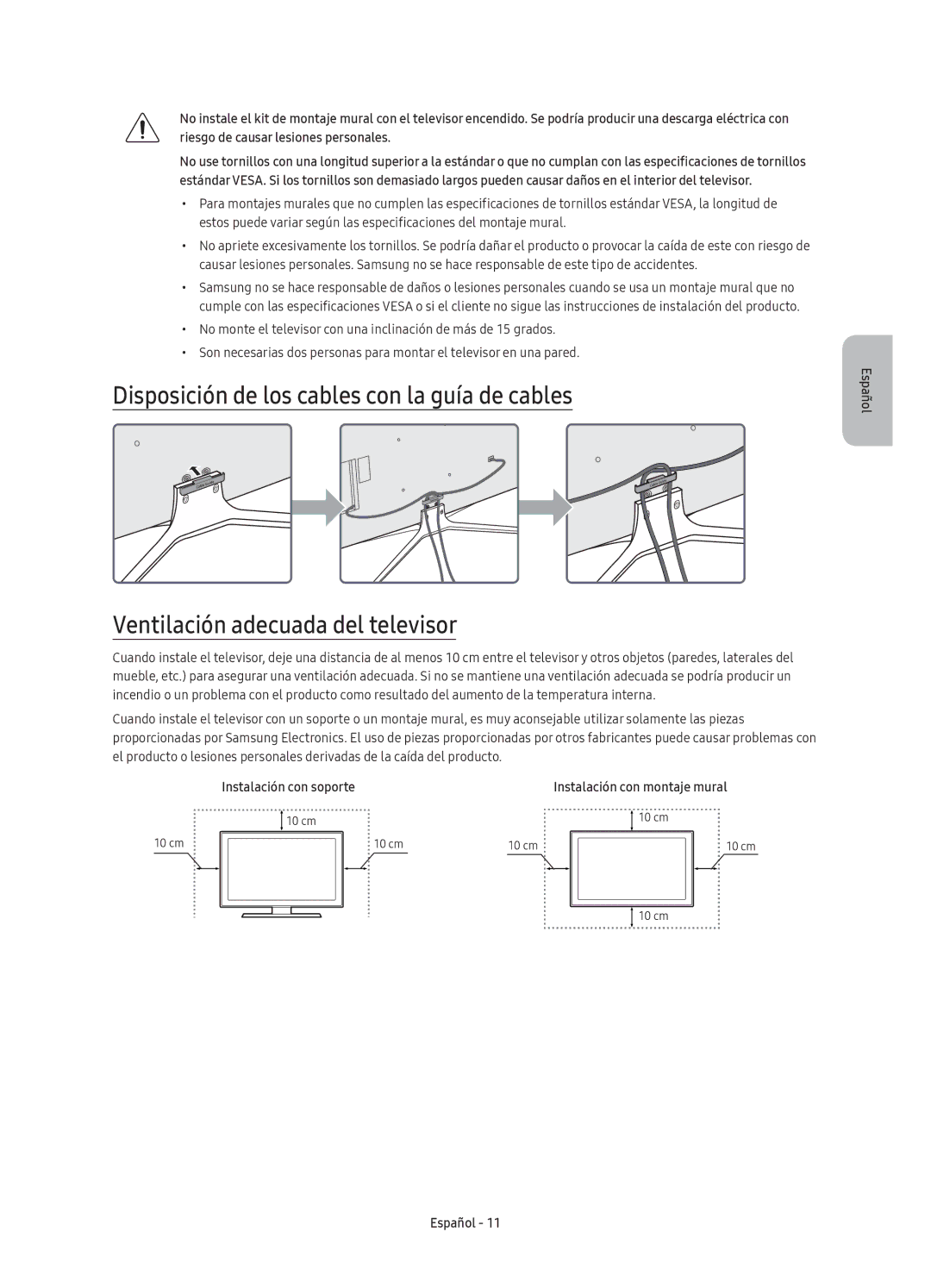 Samsung UE55K5600AKXXC, UE40K5500AKXXC, UE49K5570SUXXC, UE40K5570SUXXC, UE32K5500AKXXC, UE49K5510AKXXC Instalación con soporte 