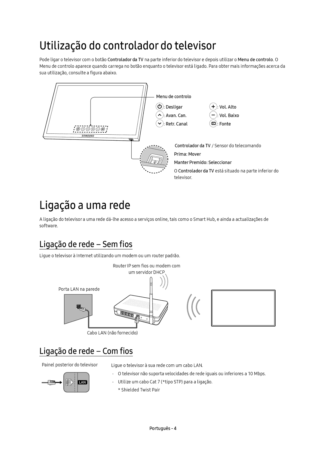 Samsung UE32K5600AKXXC manual Utilização do controlador do televisor, Ligação a uma rede, Ligação de rede Sem fios 