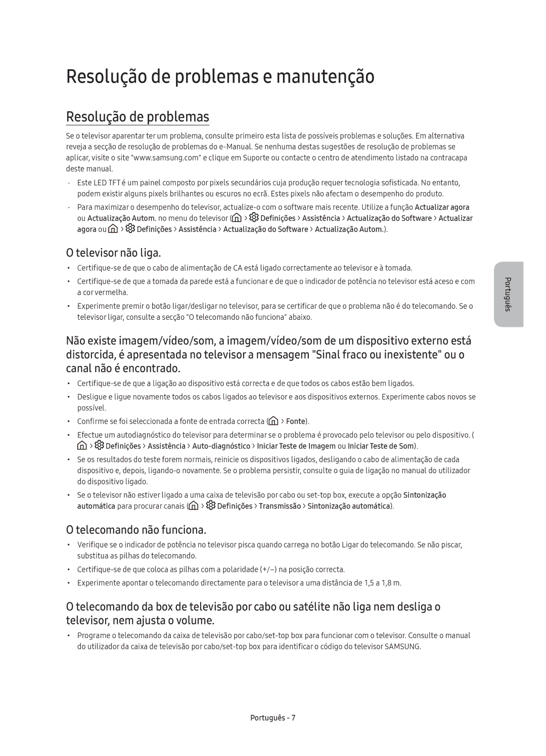 Samsung UE49K5570SUXXC, UE40K5500AKXXC Resolução de problemas e manutenção, Televisor não liga, Telecomando não funciona 