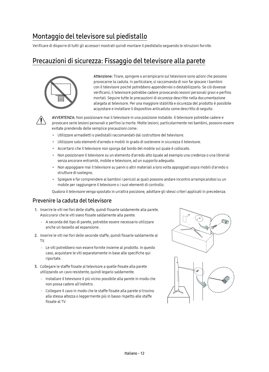 Samsung UE40K5500AKXZT, UE40K5600AKXZT manual Montaggio del televisore sul piedistallo, Prevenire la caduta del televisore 