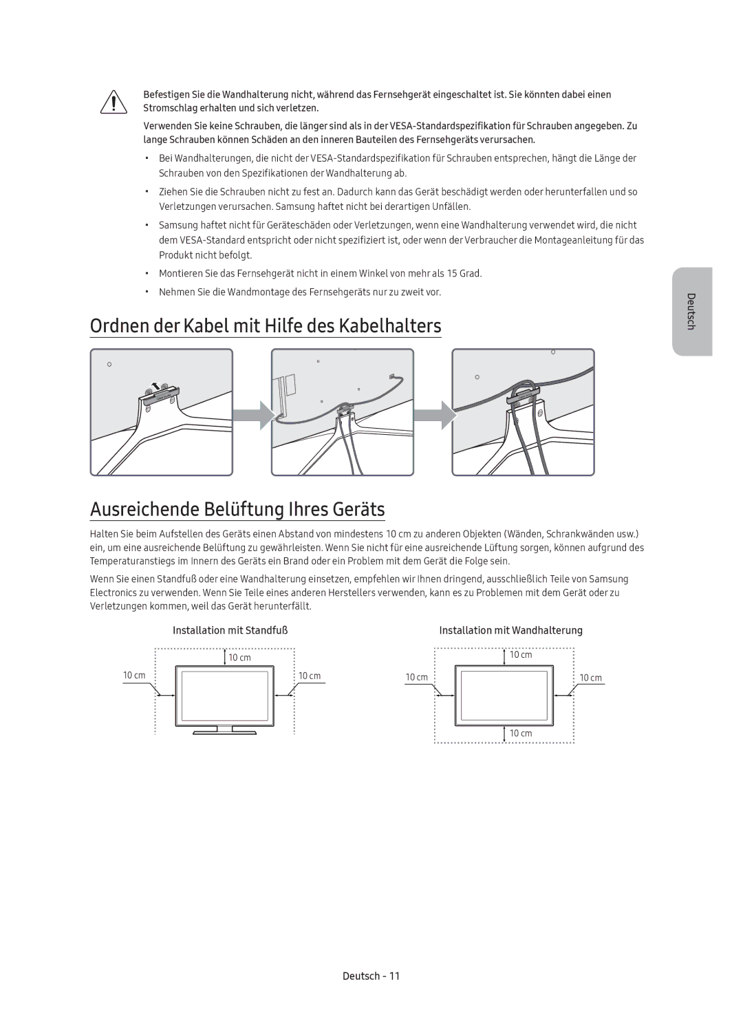 Samsung UE55K5600AKXZT, UE40K5600AKXZT, UE55K5510AKXZT, UE40K5510AKXZT, UE32K5500AKXZT manual Installation mit Standfuß 