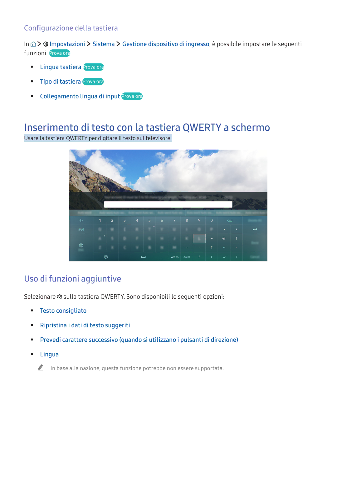 Samsung UE49K6300AWXXN manual Inserimento di testo con la tastiera Qwerty a schermo, Configurazione della tastiera 