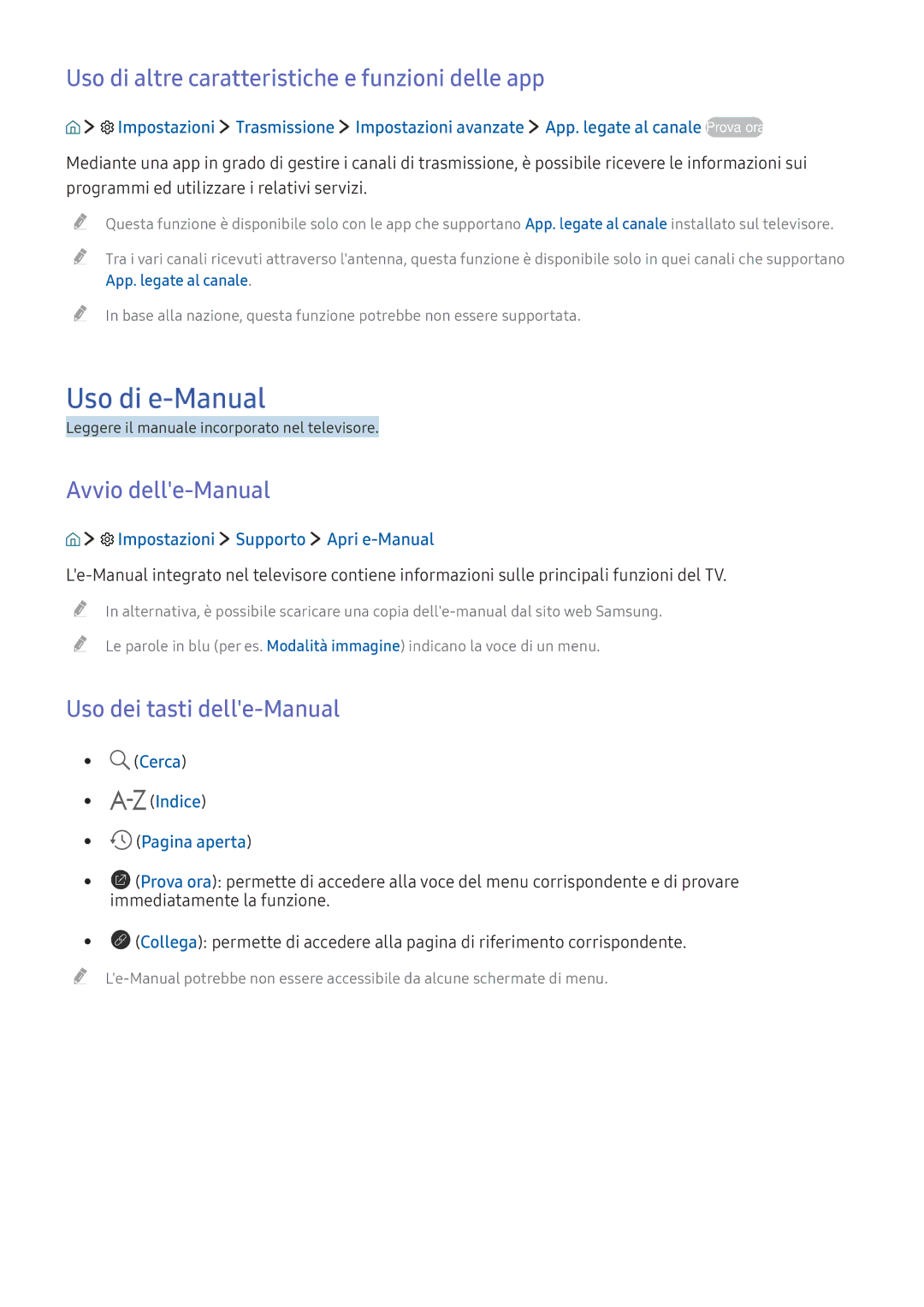 Samsung UE49K5672SUXXH manual Uso di e-Manual, Uso di altre caratteristiche e funzioni delle app, Avvio delle-Manual 