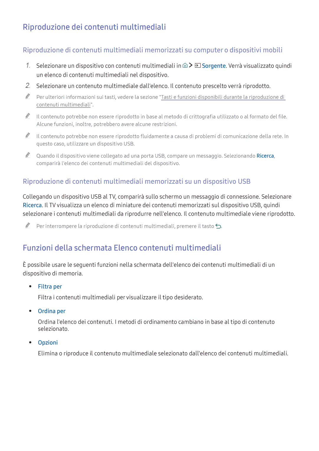 Samsung UE55K5600AWXXN Riproduzione dei contenuti multimediali, Funzioni della schermata Elenco contenuti multimediali 